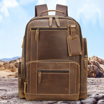 2023 Новый трендовый кожаный рюкзак в стиле ретро из натуральной кожи для отдыха на природе, многофункциональный рюкзак для компьютера из воловьей кожи для мужчин