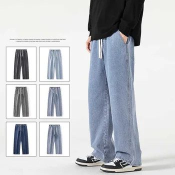 Прямые джинсы Повседневные Мужские Свободные джинсовые брюки Уличная Одежда Весенние Широкие Нейтральные джинсы Мужская брендовая одежда Модные Мешковатые брюки