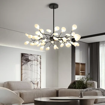 Современная светодиодная люстра в скандинавском стиле для гостиной, столовой, спальни, кухни, Потолочный подвесной светильник Firefly, Черный подвесной светильник