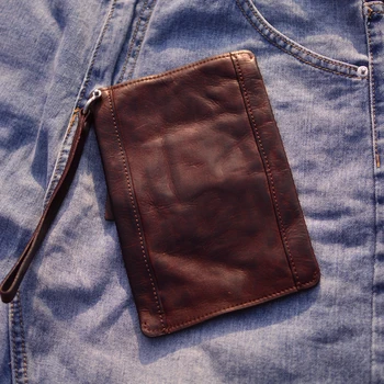 AETOO Мужская длинная кожаная многофункциональная клипса для денег, мужская ручная сумка из воловьей кожи, молодежный кошелек на молнии, сумка для мобильного телефона