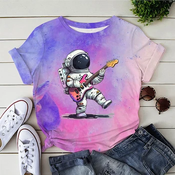 Футболка Astronaut Play The Guitar 2023, Новый Летний Топ, Женская одежда с героями мультфильмов, Футболки с галстуком-краской в стиле Ретро, Y2K, Эстетическая Корейская одежда