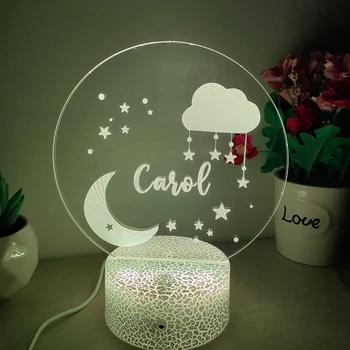 Лампа для декора Луны и звезд Персонализированная детская комната для малышей с пользовательским названием Акриловые 3D ночные светильники