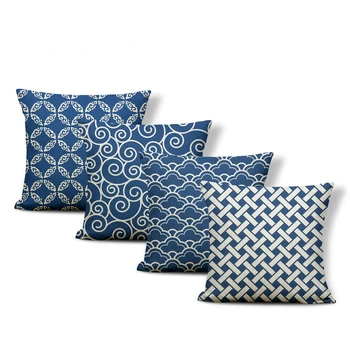 Синяя наволочка 45x45 см, декоративная наволочка для дивана в гостиной, спальни, геометрическая наволочка для домашнего декора, наволочка для подушки