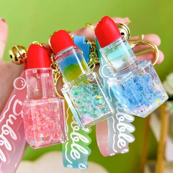 Креативная жидкая цепочка для ключей в форме губной помады для женщин, милый плавающий цветной пузырчатый брелок для ключей, сумка для девочки, брелок для автомобиля, подарок