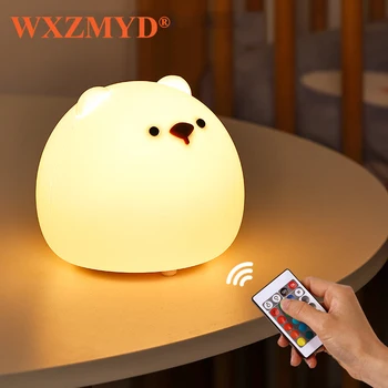 Детский Медвежонок Светодиодный ночник Силиконовая лампа в виде животного, USB Перезаряжаемый сенсорный датчик, красочный светильник для декора детской спальни
