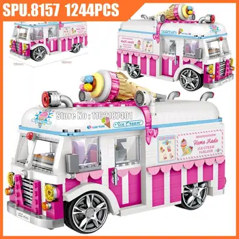 1112 1244шт Креативная девушка Технический фургон для мороженого Мини алмазный строительный блок игрушечный кирпич