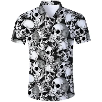 Летняя гавайская рубашка с черепом для мужчин, пляжная рубашка с 3D принтом, повседневные мужские рубашки с черепом на пуговицах, мужская рубашка Camisa Оверсайз