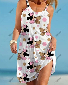 Летнее женское сексуальное пляжное платье Disney с Минни Маус, 3D галстук-краска, радужные подтяжки, пляжная одежда в стиле ретро, модное вечернее платье