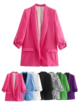 Весенне-осенний новый модный универсальный повседневный пиджак с закатанными рукавами, индивидуальность, милый свободный однотонный топ семи цветов