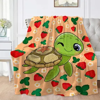 Одеяло с черепахой и клубникой для детей, малышей и взрослых, мягкое теплое одеяло с клубничными животными для кровати и дивана