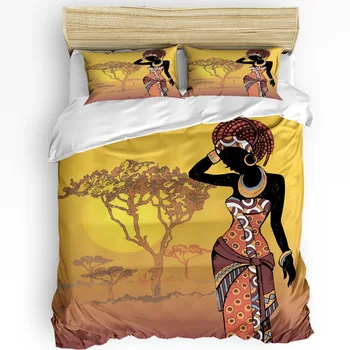 Африканская женщина Сажает деревья, художественный пододеяльник, комплект постельного белья из 3 предметов, домашний текстиль, пододеяльник, наволочки, комплект постельного белья для спальни без простыни