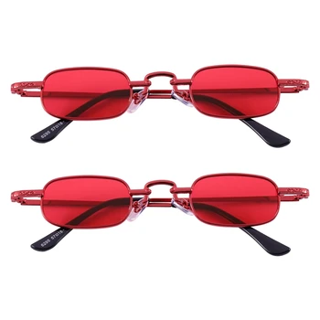 2X Ретро-панк Очки Прозрачные Квадратные солнцезащитные очки Женские Ретро Солнцезащитные очки Мужские В металлической оправе-Красный