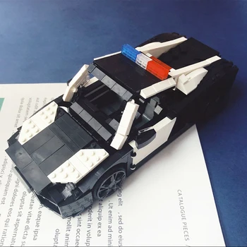 Черная полицейская машина Sharp Speed Креативный подарок 3D модель DIY Мини блоки Кирпичи Строительная игрушка для детей