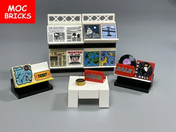 MOC Bricks Музыкальная газета, CD-диск, Карта, Печатные плитки 2x2 1x2, Собранные строительные блоки, игрушки для детей, куклы