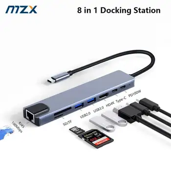 MZX 8-в-1 USB-Концентратор 3 0 Аксессуары Для ноутбуков Док-адаптер Разветвитель Док-станции Type C PC-HDMI-Совместимый для Macbook Pro Air