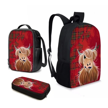 YIKELUO Fashion Tribal Highland Cattle Design Бренд, Прочный рюкзак, рюкзак для студенческих учебников, сумка для ланча с пеналом на молнии