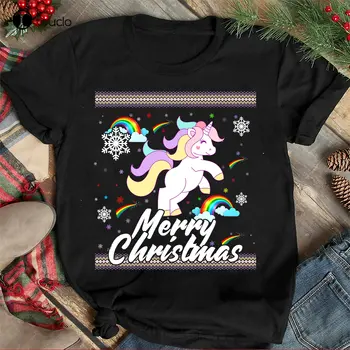 Рождество - Merry Christmas Unicorn Ugly Sweater - Семейные рубашки, мужские Женские рождественские футболки, Мужские хлопчатобумажные футболки Xs-5Xl Унисекс