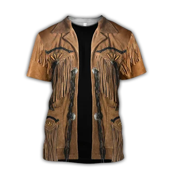 Мужская футболка из денима в стиле Вестерн с 3D-принтом, летний топ с реалистичным принтом, рубашка с коротким рукавом, повседневная модная уличная одежда в стиле хип-хоп