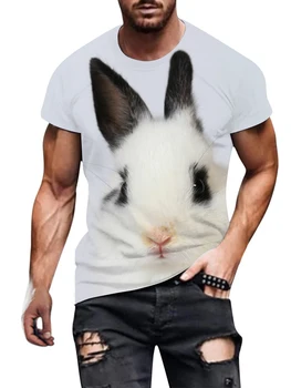 2023 Новая футболка с 3D принтом Белого Кролика, Изысканная Футболка с милым принтом Для Мужчин и Женщин с Круглым вырезом и животными, Повседневный Топ