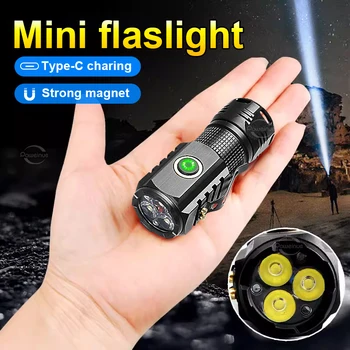 2000ЛМ Мощный мини EDC светодиодный фонарик, супер яркий брелок, USB перезаряжаемый фонарик, походный фонарь с индикатором мощности