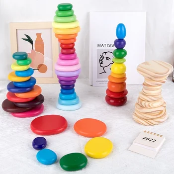 Деревянные радужные блоки Деревянные игрушки для укладки блоков Разноцветная укладка для детей Обучающая игрушка Монтессори Подарок на день рождения