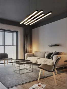 Черная люстра в скандинавском стиле, современная минималистичная барная стойка, светильник для гостиной, столовой, алюминиевый материал, светодиодная лампа, дизайнерский стиль