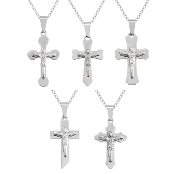 Ожерелье с крестом с серебряным покрытием для мужчин Иисус Классический Ошейник из нержавеющей стали Для женщин Оптом