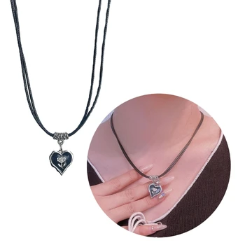 Ожерелье с подвеской в виде цветочного сердца, Простое колье, цепочка на ключицу, Модное ювелирное Двухслойное ожерелье из восковой веревки.