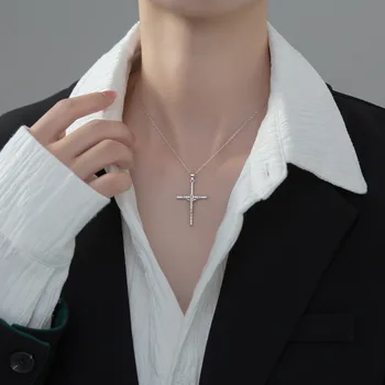 Подлинное ожерелье из стерлингового серебра S925 пробы с бриллиантом и цирконием, крест с одной подвеской, персонализированные ювелирные аксессуары для женщин