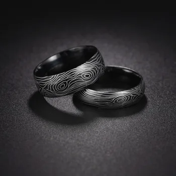 Кольцо для пары, кольцо из нержавеющей стали, свадебные классические украшения, кольцо для помолвки с рисунком из дамасской стали, удобная посадка
