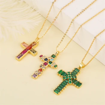 Модные Классические Блестящие украшения, ожерелье с крестом, Модная Индивидуальность, Инновационный Красочный Геометрический Кулон с Крестом, Счастливый Подарок-Шарм