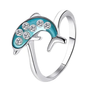 Модное кольцо с голубым дельфином для женщин и девочек Очаровательное животное Дельфин Инкрустированные Цирконом Регулируемые кольца Аксессуары для вечеринок