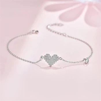 S925 Посеребренный браслет-оберег в виде хрустального сердца для женщин, ювелирные изделия на свадьбу, День рождения, SL094