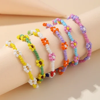 Новые модные браслеты с милыми цветами и маргаритками, красочные браслеты ручной работы из бисера для женщин, ювелирные изделия