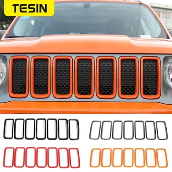 TESIN ABS Карбоновые вставки для внешней отделки передней решетки автомобиля, декоративная накладка, наклейка для Jeep Renegade 2019 2020 2021 Аксессуары