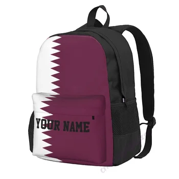 Пользовательское название Рюкзак из полиэстера с флагом Катара для мужчин и женщин, дорожная сумка, повседневные студенческие походы, кемпинг