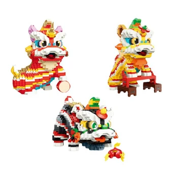 Строительные блоки Новогоднее украшение Кирпичи Детский Китайский стиль Счастливый Танцующий Лев Игрушки для детей Подарок Подарок для взрослых