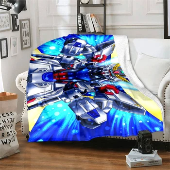 3D Одеяло Gundam Cartoon Mecha Детское одеяло Высококачественное фланелевое одеяло Мягкое и удобное домашнее одеяло для путешествий