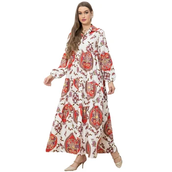 Fridayin Женский модный кафтан, мусульманское платье в Дубае, Достойный стиль, цветы на лацканах, Нерегулярные пышные рукава, Свободные длинные платья