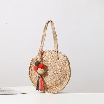 Милая соломенная сумка с шариком для волос, нишевая дизайнерская тканая сумка большой емкости, женская ручная пляжная сумка на одно плечо