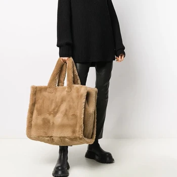 Модная большая сумка-тоут, роскошные женские сумки из искусственного меха, дизайнерские женские сумки для рук, пушистая Мягкая плюшевая сумка для покупок, теплый зимний мешок 2022