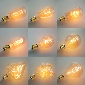 Светодиодная лампа Edison гибкая мягкая нить накаливания в форме художественного творчества, имитирующая вольфрамовую нить в стиле ретро теплого желтого чайного цвета