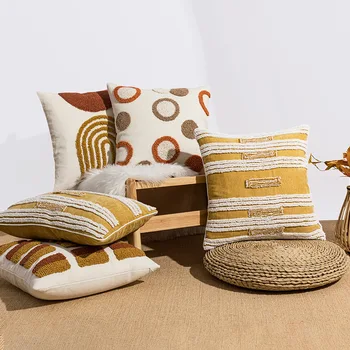 Чехол для подушки Boho Loop Tufte с марокканской геометрической вышивкой, декоративные подушки для дивана, современный легкий роскошный наволочный чехол