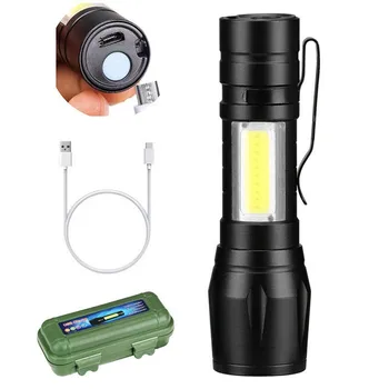 Мини-фонарик со светодиодной подзарядкой, портативный USB-фонарик для зарядки, мощный аккумулятор для кемпинга, водонепроницаемый фонарь дальнего действия