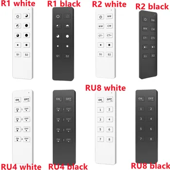 R1 R2 RU4 RU8 RGB + CCT RF светодиодный контроллер Применяется к одноцветному, двухцветному, RGB, RGBW Каждый пульт дистанционного управления может соответствовать одному или нескольким приемникам