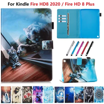 Планшет для Fundas Kindle Fire HD 8 Plus Case 2020 Shell Animal Flower Stand Wake Coque Для Amazon Kindle HD 8 HD8 Cover 2020 8