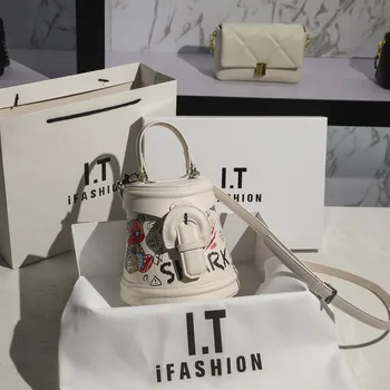 2023 новая модная женская сумка, универсальная модная сумка с граффити, сумка-мешок контрастного цвета, сумка через плечо, сумка-мессенджер, прямая поставка