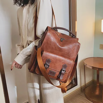 Женский рюкзак 2023 года, винтажный рюкзак из искусственной кожи, коричневая повседневная дорожная сумка Mochilas Para Mujer, школьная сумка в стиле ретро для студентов