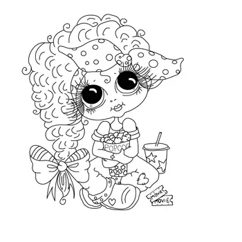 Девочка с попкорном в руках Прозрачные штампы и трафарет используются для изготовления открыток для поделок 1
