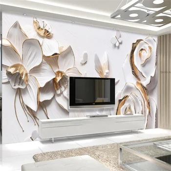 wellyu Индивидуальные большие обои 3d стерео рельефный гид, белый цветок, фон для телевизора, фоновые обои для гостиной, спальни.